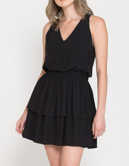 Courtney sleeveless tiered dress (black)