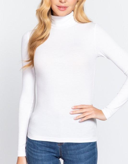 Essential: Payton Long Sleeve ribbed knit turtleck (off white)