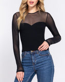 Dee Seamless long sleeve mesh top (black)