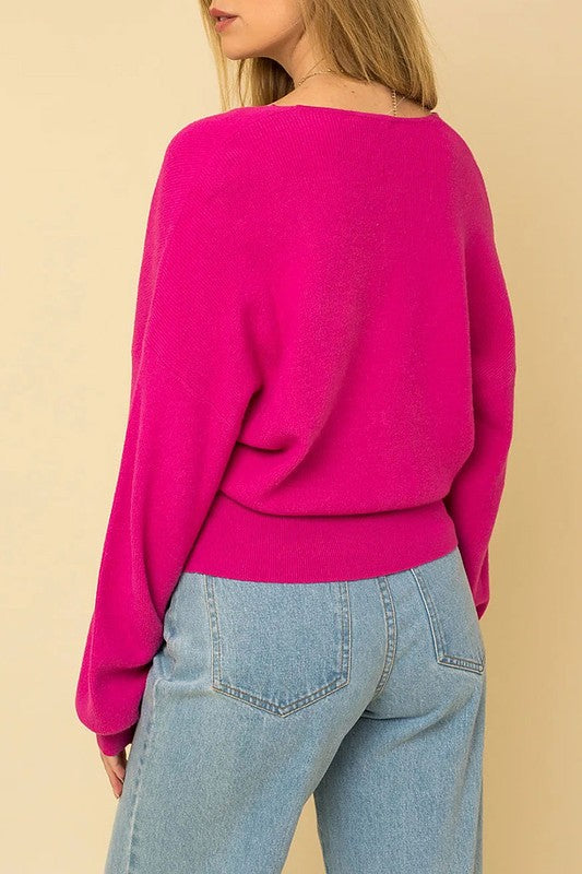 Natalie V-Neck Sweater (bright pink)