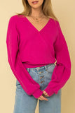 Natalie V-Neck Sweater (bright pink)