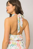 Emmy floral halter dress  (ivory/green)