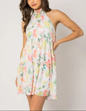 Emmy floral halter dress  (ivory/green)