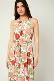 Eliza Floral Halter Front Tie Back Keyhole Midi Dress (ivory/pink)