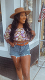 Harper floral LS crop top (purple/brown)