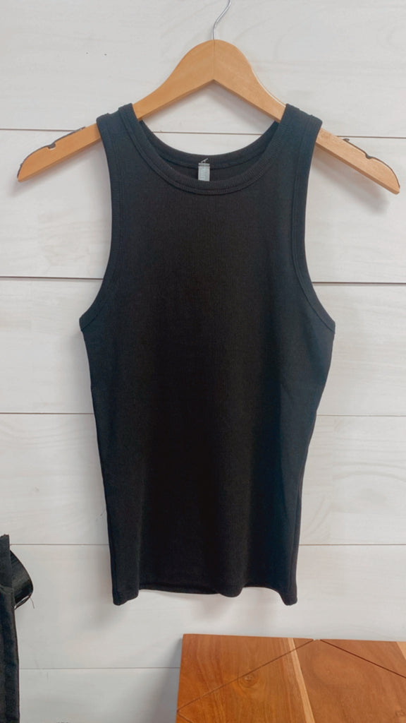 Essential Round neck ribbed tank (black)