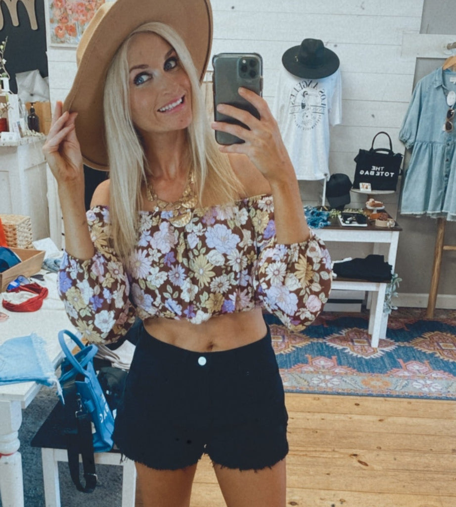 Harper floral LS crop top (purple/brown)