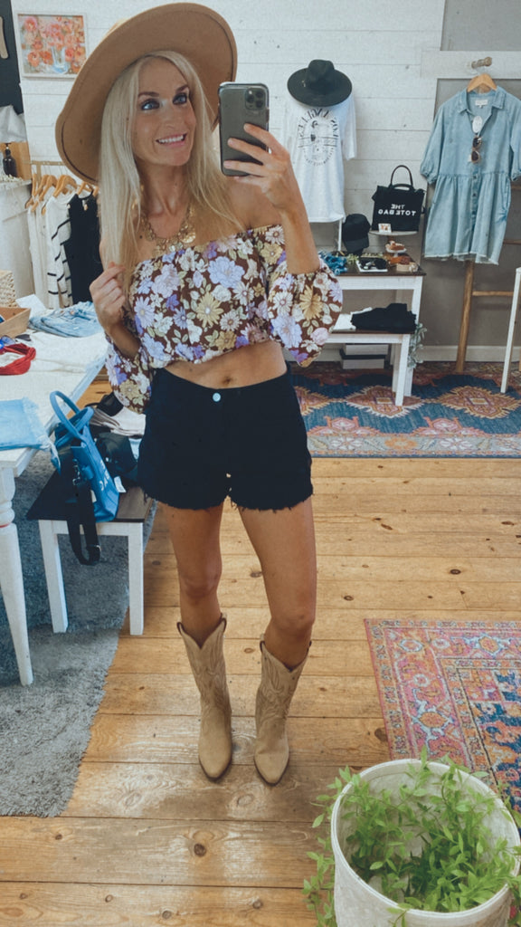 Harper floral LS crop top (purple/brown)