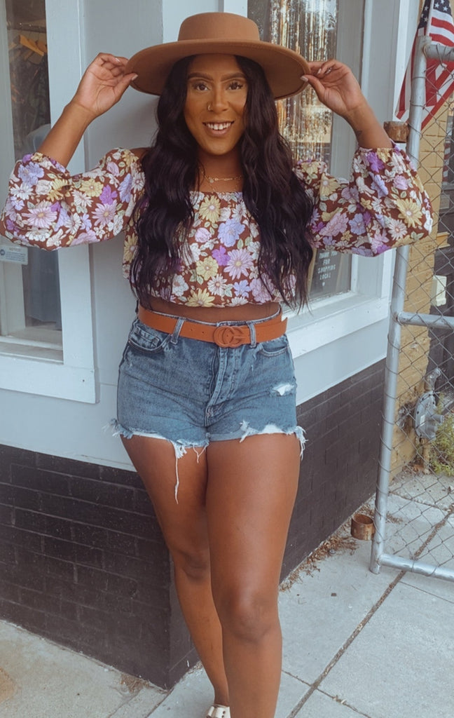 Harper floral LS crop top (purple/brown)