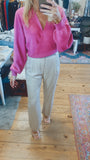 Natalie V-Neck Sweater (bright pink)