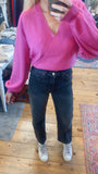 Natalie V-Neck Sweater (bright pink)