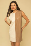 Amelia colorblock faux leather dress (brown/cream)