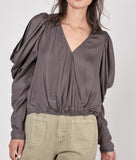 Full Moon drape sleeve silky blouse (charcoal) - Mint Boutique